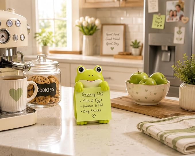 Frog Pop-Up Sticky Note Dispenser for 3 x 3 in Notes, Green | Includes 100 sheets; handmade resin decor for office, home or classroom; gift for teachers, coworkers and frog lovers