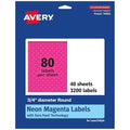 Avery Printable Round Labels, Sure Feed Technology, 3/4" Diameter, Neon Magenta Labels, Print-to-The-Edge, Laser/Inkjet, 3,200 Total, Great for Price Stickers and Mailing Seals