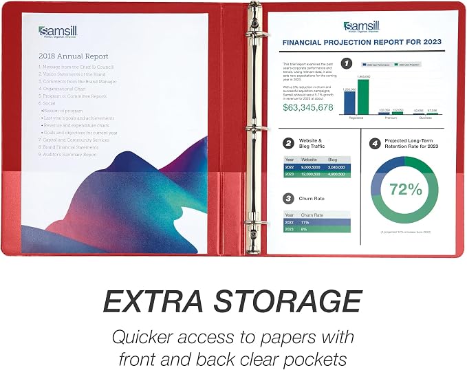 Samsill Durable 0.5 Inch Binder, D Ring Binder, 100% Recycled Chipboard, Red