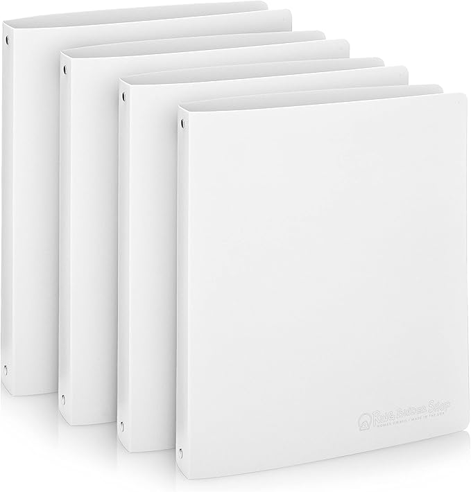 Premium Economy 3 Ring Binder, 1 Inch Pull-Open Round Rings, Holds 175 Sheets, Flexible, Lightweight, 4-Pack, Side Opening, White