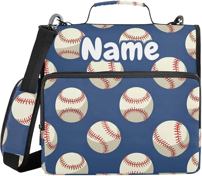 Custom Baseballs Ball on Blue 3 Ring Binder Bag 1.5 inch Personalized Name Binder Organizer 500 Sheet Documents Storage for School Office