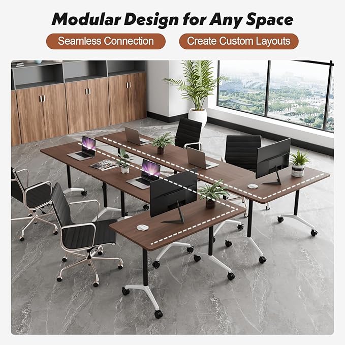 Goakwwuz Conference Room Table, Folding Conference Tables,Thicken Grey Tabletop,Flip Top Wooden Seminar Meeting Room Table for Conference Room Offices (6, Walnut, 47.2“)