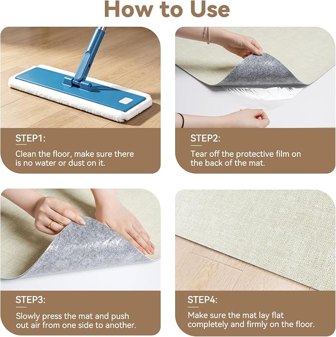 Office Chair Mat for Hardwood Floor Non Slip Protector Beige 35"x53" | PU Self-Adhesive Rolling Chair Mat for Under Desk, Large Duty Hard Floor Protectors for Wood/Tile, Desk Rug for Home Office