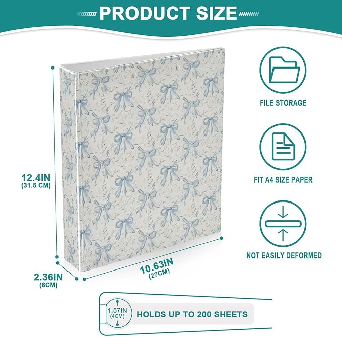 Bow Ribbon 3 Ring Binders 1.5 Inch Round Rings Clear View Three Ring Binders Versatile Binder for Work School Office Supply 1 Pack