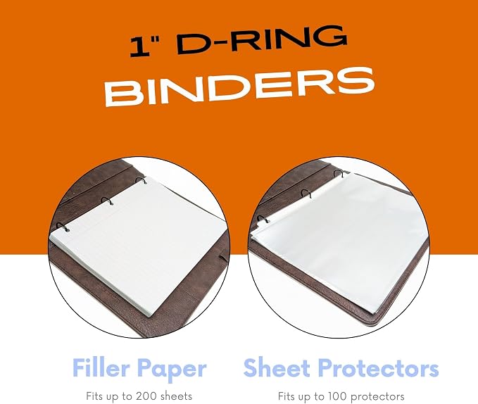 2Fold 3 Ring Binder 1 Inch with Clear Front Pocket - Premium PU Faux Leather Presentation Binder - Extra Storage Pockets for Office Supplies, Business Card Holder, and Pen/Pencil Loop (1 Inch, Red)