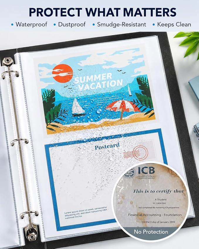 KTRIO Sheet Protectors for 3 Ring Binder 800 Pack, Plastic Sleeves 8.5 x 11 | Clear Page Protectors, Acid-Free Plastic, Fits Letter Size Paper Documents, Top Loading, Business Office School Supplies