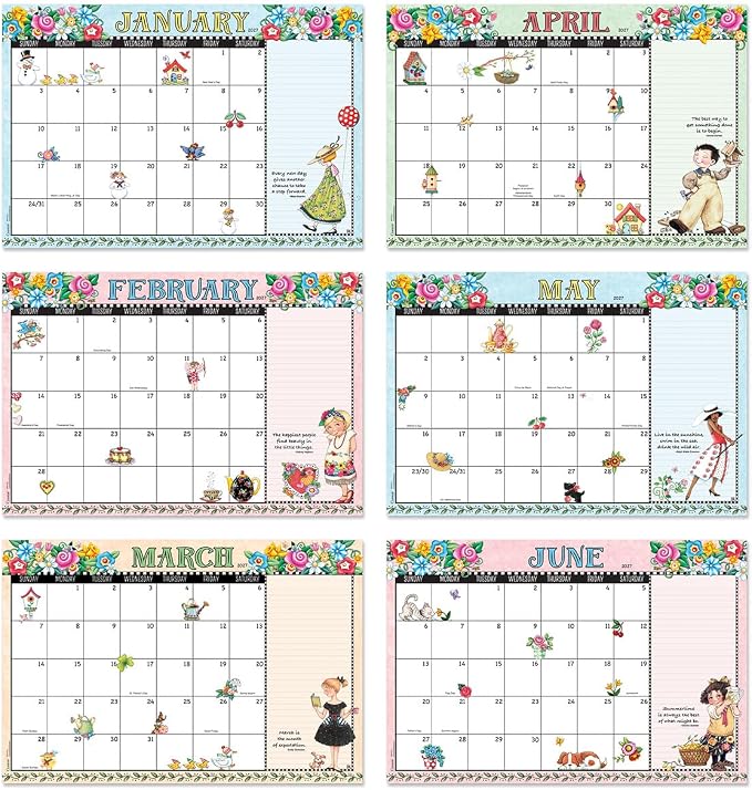 Current 2027-2028 Desk Calendar Pad | Mary Englebreit, 11” x 16.25”, Large, 2024-Month, 12 page Designs, Self-Stick Magnet Strips
