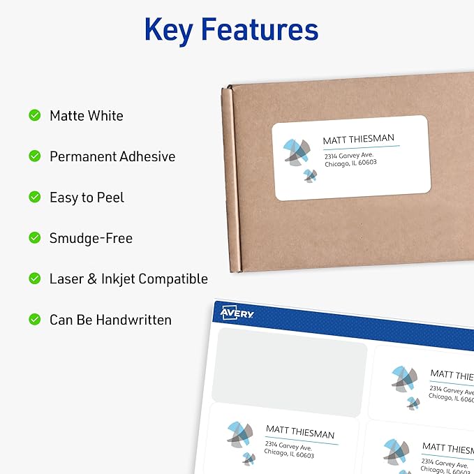 Avery Half-Sheet Printable Shipping Labels, 5.5" x 8.5" Customizable Stickers, White, 20 Blank Mailing Labels, Great for Mailing, Shipping, Organizing, and More (18126)