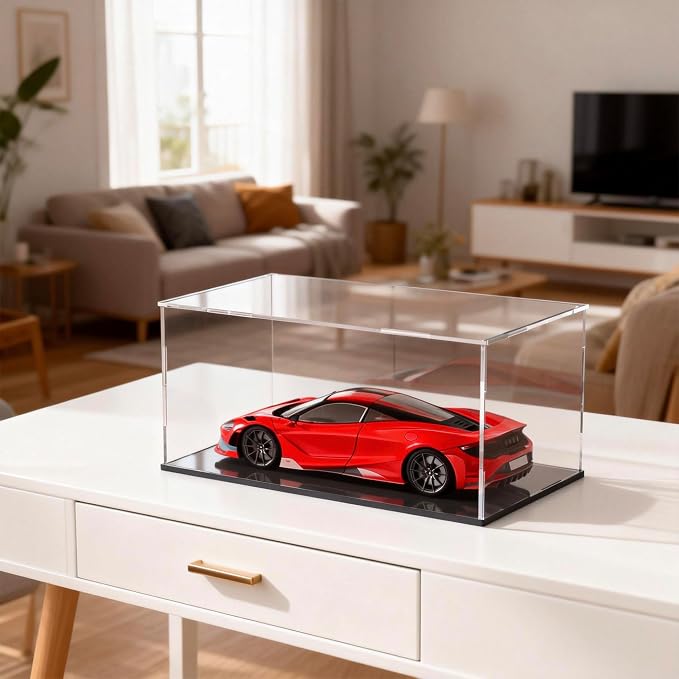Large Acrylic Display Case, Clear Acrylic Display Box with Matte Base, Dustproof Collectible Storage Cases, DIY Easy Assembly Showcase for Figures, Models, Collectibles, 16 x 8 x 8 inch