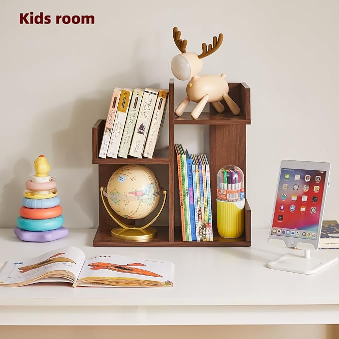 Aibiju Small Bookshelf for Small Space, Unique Cactus Bookcase, Kitchen Counter Shelf Desktop Organization, Light Walnut YD-DSR002LW