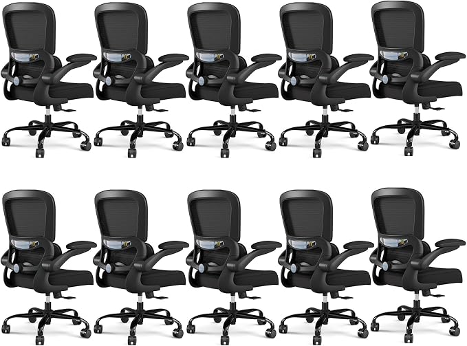 TRALT Office Chair - Ergonomic Desk Chair with Adjustable Lumbar Support, Mesh Computer Chair, Executive Chairs for Home Office Comfortable Lumbar Support Black Pack of 10