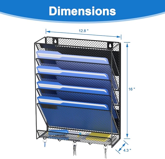 OUTWOLF Magnetic File Holder, 6-Tier Magnetic Wall Hanging File Organizer, Paper Folder Mail Organizer for Office, File Cabinets, Whiteboard, Fridge