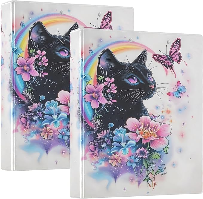 ALAZA 3 Ring Binder Beautiful Black Cat Clipboard Round Ring Binder Holds 1.5 Inch Three Rings Binders for Office Supplies, 1Pack