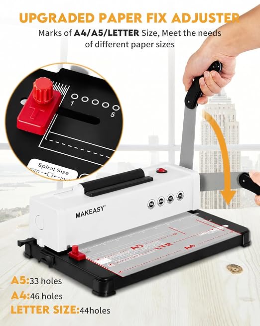 Spiral Binding Machine, 4:1 Pitch, 12 Sheets Punch Capacity, Electric Coil Insert, Book Binder Machine for A4/A5/Letter Size Paper, Come with 1 Box pcs 5/16'' Coils & Pliers