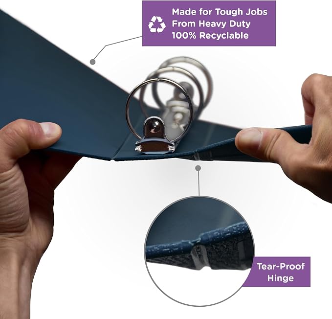 Carstens 1.5-Inch Heavy Duty 3-Ring Binder - Side Opening, Navy Blue, Durable Plastic, No-Gap Rings, Waterproof Cover, No Pockets, Holds 250 Letter Sheets, BPA-Free, Made in USA (2024-3R), Case of 20