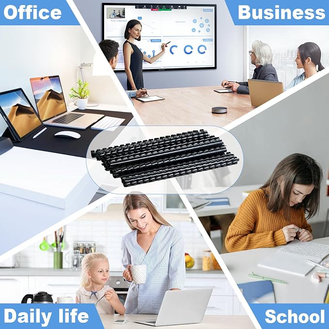 HOUYEE Plastic Binding Combs Spines 1/4 Inch (6mm),19 Rings, 200Pack, Black | Binder Combs for Letter Size Paper, 20 Sheets Capacity, for Book Binder Office School Supplies