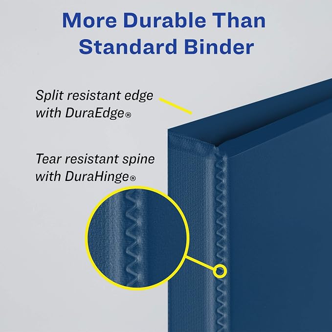 Avery Durable View 3 Ring Binders, 1" Slant Rings, 4 Blue Binders | For Daily School, Home and Office Use, DuraHinge Tear-Resistant Spine, DuraEdge Split-Resistant Edges, Clear View Overlays