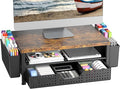 Monitor Riser, Laptop Stand for Desk, Office Desk Organizer and Accessories, Computer Monitor Stand, Desktop Shelf with Drawer and Pen Holder, Printer Stand for Home, Office, Dorm (Brown)