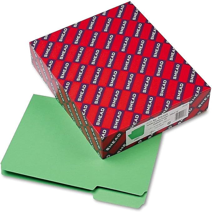 Smead Interior File Folder, 1/3-Cut Tab, Letter Size, Green, 100 per Box, Expandable File Folders for Filing Cabinet