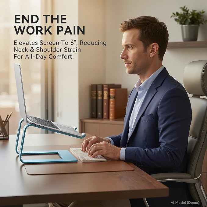 SOUNDANCE Laptop Stand, Aluminum Computer Riser, Ergonomic Laptops Elevator for Desk, Metal Holder Compatible with 10 to 15.6 Inches Notebook Computer, Navy Blue