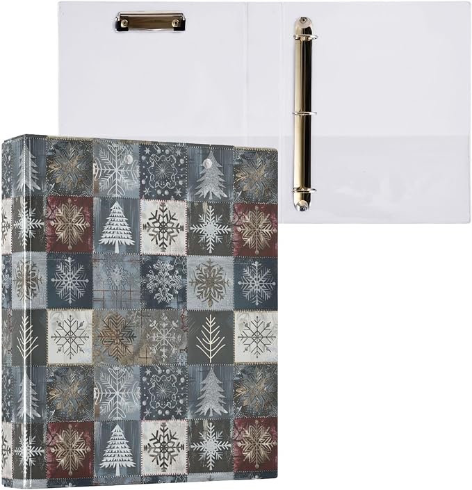 Rustic Winter Christmas Tree 3 Ring Binder 1.5" Decorative D-Ring Binder with Clipboard&3 Clear Pockets, Holds 200 Sheets A4 Size Paper Waterproof Binders for School Home Office