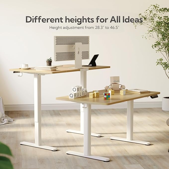 Claiks Electric Height Adjustable Standing Desk, 63x24 Inch, Nature | Smooth Height Adjustment, 3 Memory Presets, Cable Management Hub&Hook, Stable Steel Frame, 176lbs Capacity, Easy Assembly