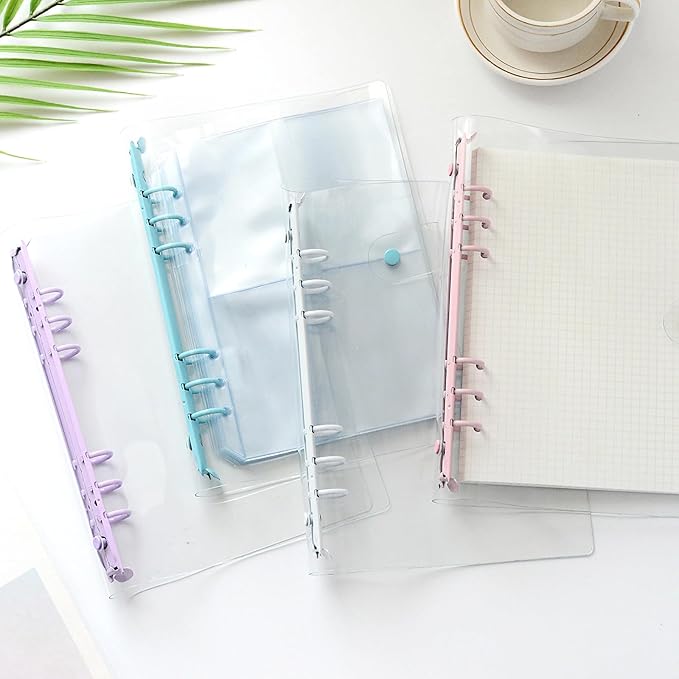 6 Pack PVC A6 Binder Transparent 6 Ring Binder Clear Soft PVC Notebook Cover Budget Planner Folder Cover with Snap Button