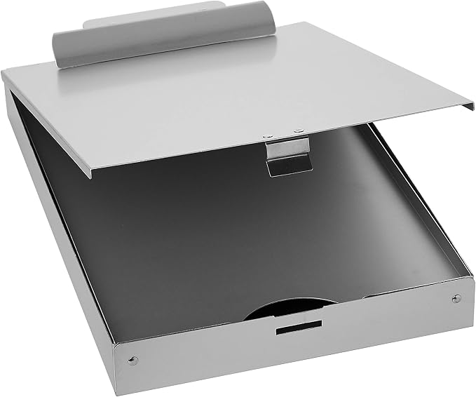 Amazon Basics Metal Clipboard with 2 Storage Compartments, Letter Size, 250 Sheet Capacity, Office Supplies with Self-Closing Latch, 14.1 x 9.2 x 2.6 inches, Silver