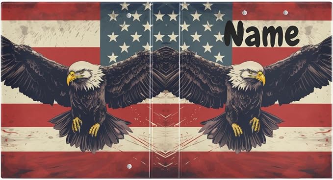 Custom 3 Ring Binder American Flag Eagle 1.5" Round Ring Binders Personalized Name View Binder with 200 Sheet for Kids School Supplies Women Men Office, 1 Pack