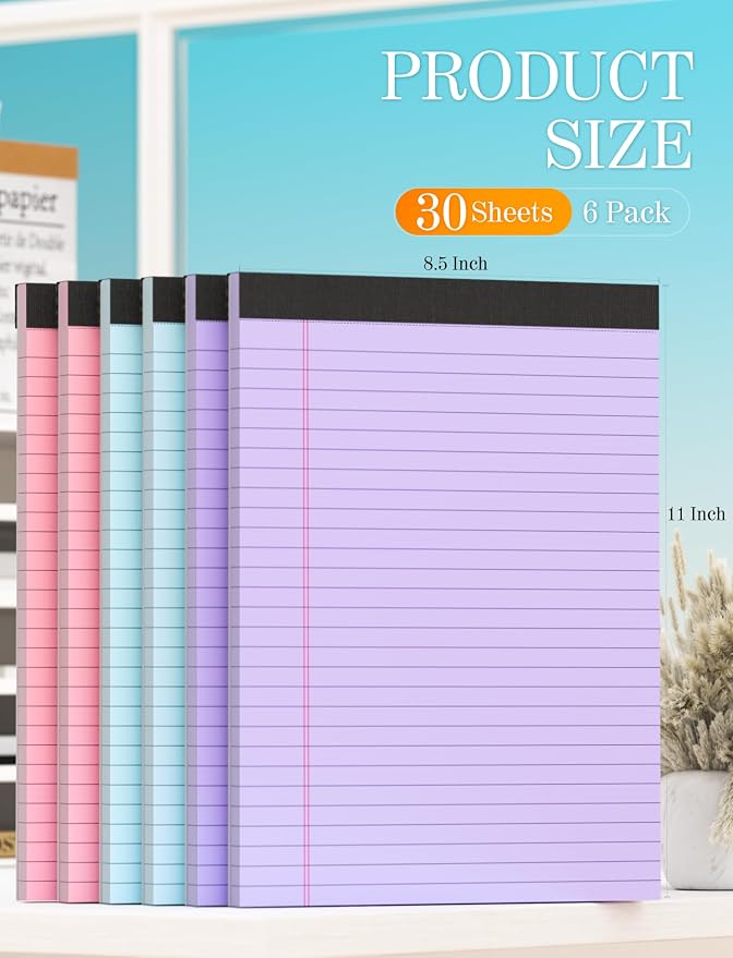 Colored Legal Pads 8.5 x 11, 6 Pack Writing Pads Note Pads College Ruled