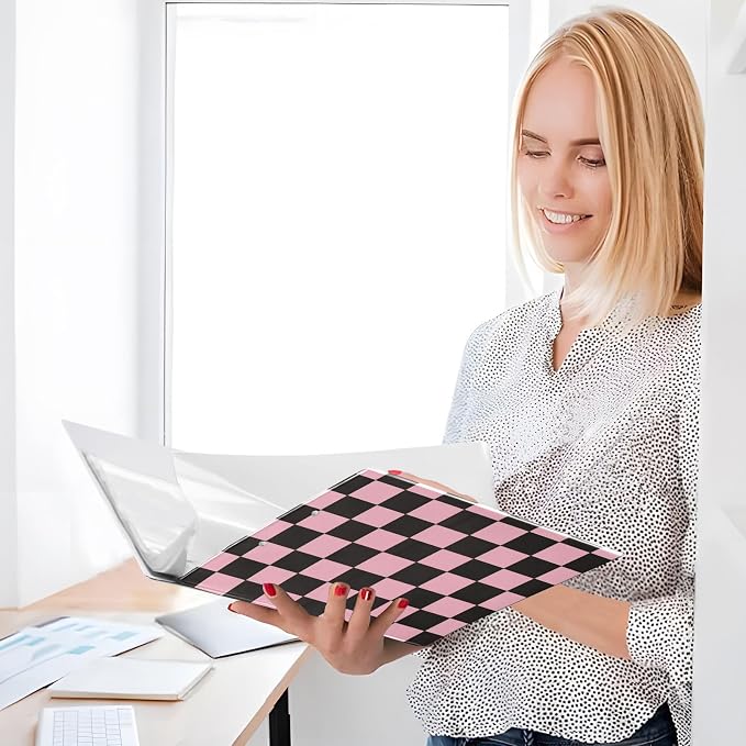 Black Pink Checkerboard 3 Ring Binders 1.5 Inch Clear View Three Ring Binders Versatile Binder for Work School Office Supply 1 Pack