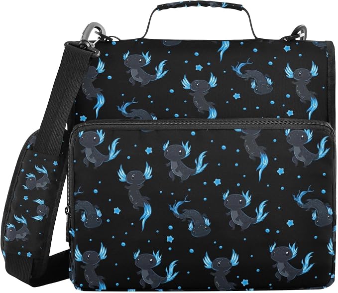 Cute Axolotls Binder Bag 3 Ring Zipper with Handle Shoulder Strap | for School Work Office Organizer Storage Case