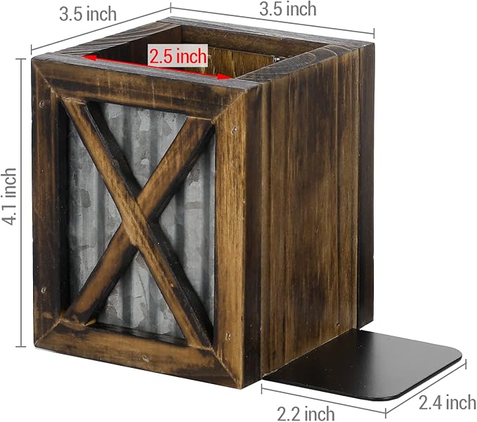 MyGift Rustic Bookends with Pen Holder, Wood & Metal Desk Organizer | Keeps books upright while built-in compartments organize pens, pencils, and desk essentials for work or study spaces