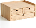KIRIGEN Wooden Desk Organizer with 3 Drawers and Top Tray Natural DT2D3C-NA | 3-Drawer Cabinet with Top Shelf Stores Papers, Office Supplies, Cosmetics, Crafts, and Small Accessories on Desks or Counters