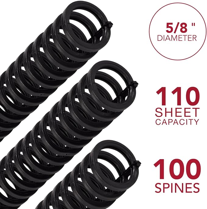 GBC Binding Spines / Spirals / Coils, 5/8" Diameter, 110 Sheet Capacity, ProClick, Black, 100 Pack (2514517)