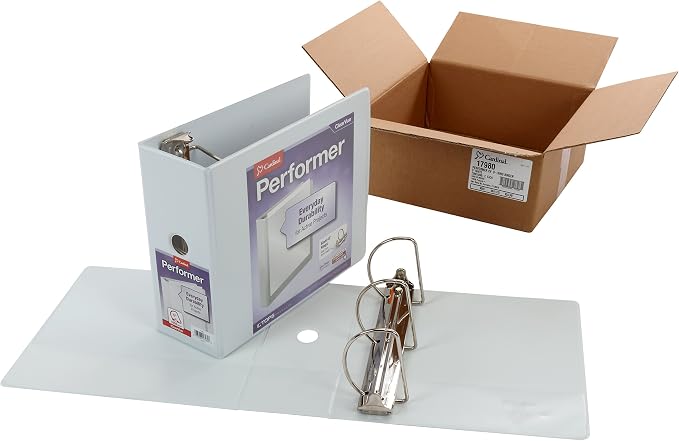 Cardinal Performer 3-Ring Binder, 5", Locking Slant-D Rings, 1,050-Sheet Capacity, ClearVue Presentation Binder, Nonstick, PVC-Free, White (17950CB)