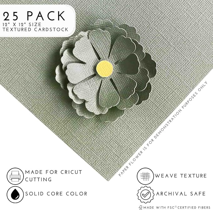 MEADOW—12x12 Textured Cardstock | 80lb Textured Green Scrapbook Paper | Premium Cardstock for Cricut Cutting | 25 Sheets
