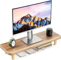 Monitor Stand Riser, 24 Inch Wood Desk Organizer with Monitor Stand & Storage Computer Monitor and Laptop Riser Multifunctional Laptop Stand Desk Organizer for Office Home Screen/Laptop/PC (Light Walnut)