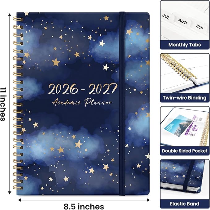 Taja Planner 2026-2027, Jul 2026-Jun 2027 Monthly & Weekly Calendar Planner | 8.5" x 11", Hardcover Academic Calendar, Teacher Student Agenda Book with Tabs, School Office Supplies, Starry Night