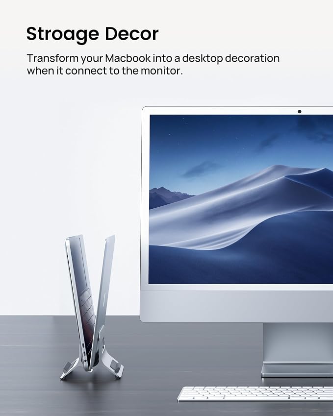 Vertical Laptop Stand for Desk, Gravity Auto Lock Vertical MacBook Stand, Aluminum Laptop Vertical Dock Stand Holder Compatible with MacBook Pro, MacBook Air, Silver