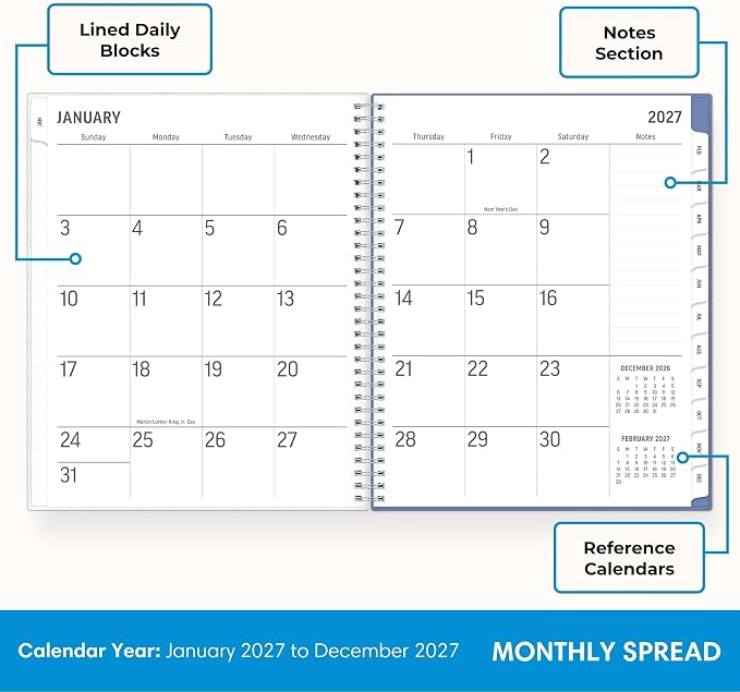 Blue Sky 2027 Weekly Monthly Planner Calendar 8.5"x11" Large Print Lindley