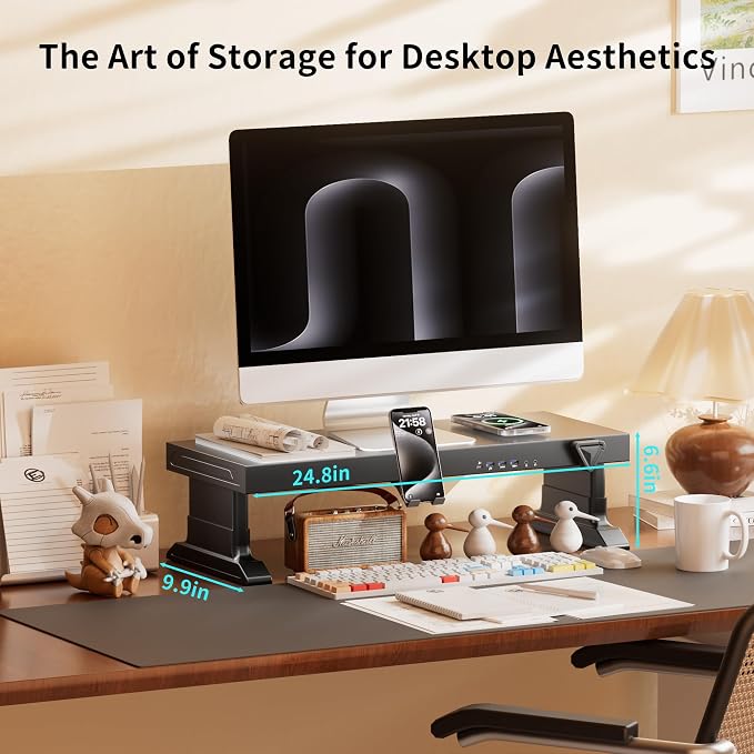 Computer monitor stand (Manually adjustable height, Wireless charging version 600)