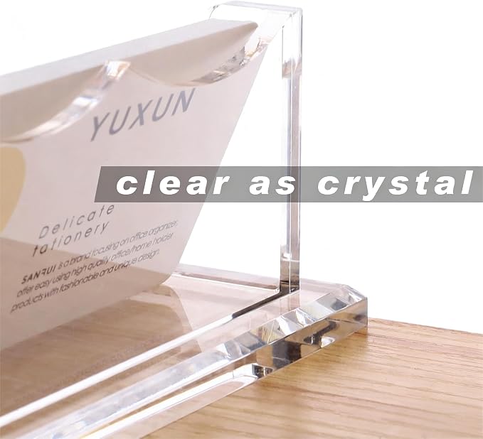 YUXUN Acrylic Business Card Holder for Desk, Business Cards Holder Organizer for women, Clear Business Card Display Stand, 8mm Thicken Acrylic Base, 50+ Business Cards for Office Exhibition Home