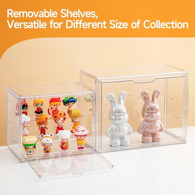 Acrylic Display Cases for Collectibles, 3 Tier Clear Shelf Boxes for Figures, Miniature Dustproof and Stackable Action Figure Display Case (1, Small)
