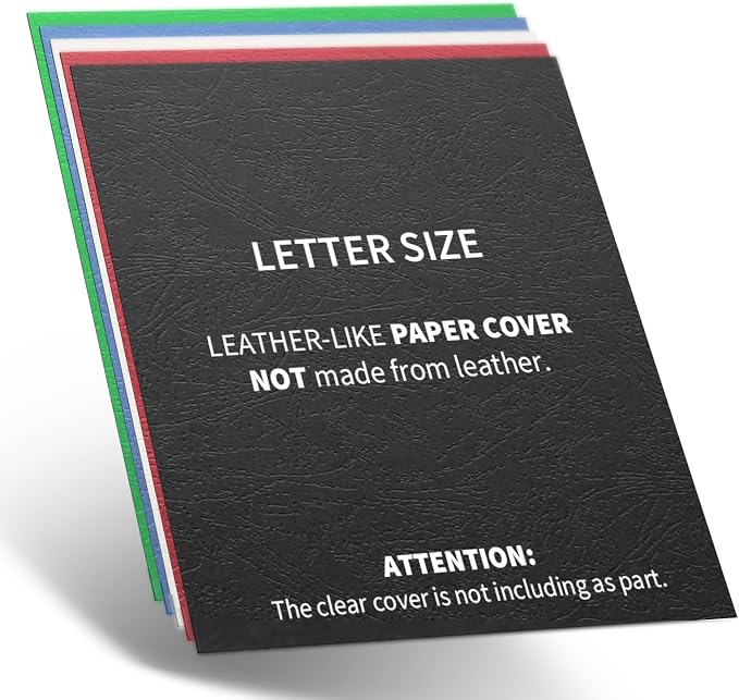 Binditek 13 Mil Paper Binding Covers, 8.5 x11 Inches, Multi Colors,100 Pack | Grain-Texture, 8.5" x 11" Letter Size, 250 GSM, 90 lb, Square Corners, Unpunched, for Business, School Projects
