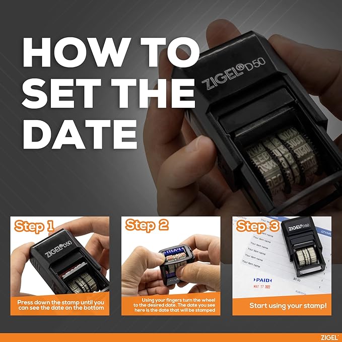 ZIGEL D50 Date Stamp with FAXED - Self Inking Date Stamp - Blue
