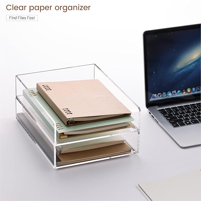 HeZone Paper Organizer Letter Tray,Acrylic Desk Organizer,Clear File Organizer for Desk,Stackable Paper Tray for Documents,A4 File Paper,Book,Bills, Crafts,Notes for Office/Classroom/Home Organization