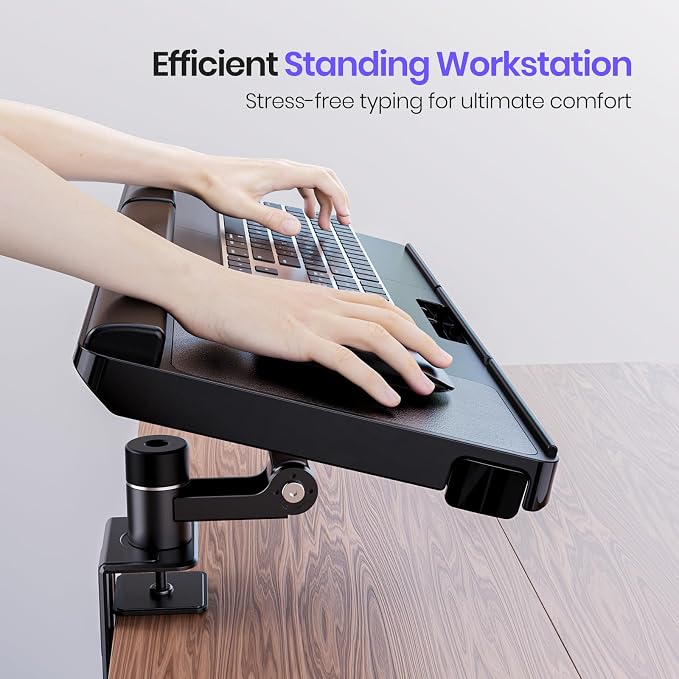 Klearlook Upgraded Adjustable Keyboard Tray for Above Desk & Under Desk Use | 24.4"×10" Platform with 360° Rotation & 180° Tilt, Wrist Rest & Storage Drawer, Phone Slot & Headphone Hanger & Mouse Pad