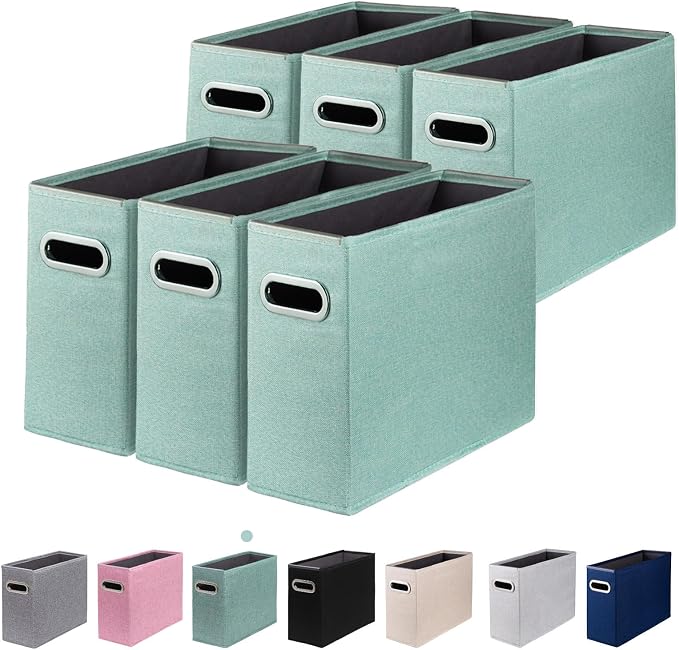 6 Packs Letter Size File Organizer, File Folders Organizer, Fabric Storage Box, Collapsible Paper Organizer with Metal Handle, Smooth PVC Rails, Only Box (Green)