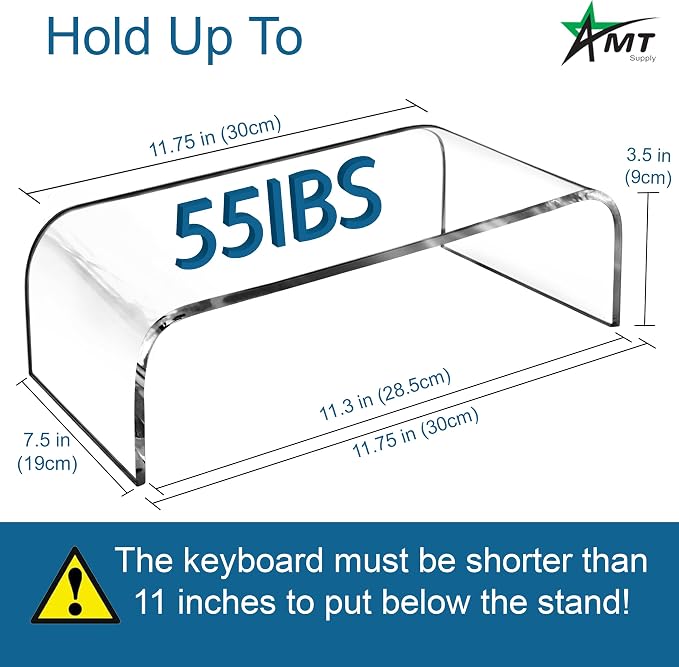 AMT Acrylic Laptop Monitor Stand & Computer Riser with Cat Keyboard Protector, Space-Saving Design, Extra Storage, Clear Shelf - Ideal for Monitors, Laptops, Printers, Desktop Decor